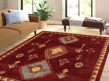 Boho Chic Gabbeh Marisol Red/Blue Wool Rug - 7'8'' x 10'0''